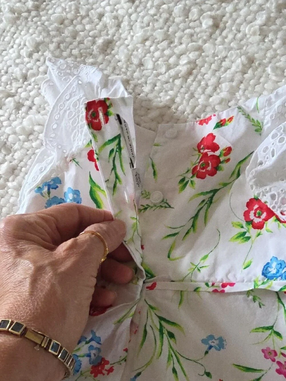 Janie and Jack White Floral Baby Dress with Red and Blue Blooms 3-6 m